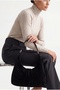 Women's Genuine Leather Shoulder Bag with Zippered Inner Pocket, Ronagi Black Suede - 3