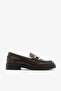 Brown Genuine Leather Women's Loafer Shoes with Chain Buckle - 4
