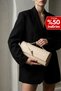 Beige Knitted Leather Piece Portfolio Clutch Bag