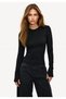 Women's 100% Cotton Basic Long Sleeve Blouse with Finger Detail - Black