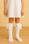 Girl's White Satin Ribbon Bow Knee-High Socks - Cotton School Socks