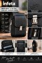 Black Faux Leather Men's Belt Bag with Zipper and Multiple Compartments Waist Phone Bag - 5