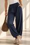 Mona Women's Comfortable Modal Shalwar Trousers with Elastic Waist, Navy Blue - 3