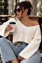 Wide V-Neck Knitwear Crop Sweater - 5