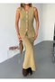 Gold Accessory Skirted Knitwear Set — Khaki - 7