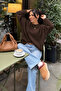 Women's Sweater Brown Thick Textured Winter Crew Neck Knitwear Sweater
