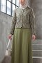 Ethnic Patterned Top Buttoned Scuba Suit - Olive