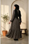 Bürümcük Fabric Floral Patterned Belted Hijab Dress 0580-01 Black Mink - 5