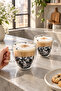 2 Fan Mugs Black and White, 350 ml |   Cidarlı Glass Fan Cup - 4