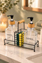 Luxury Glass Double Liquid Soap Dispenser & Detergent Dispenser Set - 500 ml Glass Soap Dispenser with Bamboo Handle and Metal Stand - 6