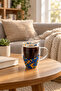 Double Wall Yellow Navy Blue Glass Mug 350 ml – Heat Resistant - 5