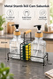 Luxury Glass Double Liquid Soap Dispenser & Detergent Dispenser Set - 500 ml Glass Soap Dispenser with Bamboo Handle and Metal Stand - 2