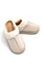 Beige Nubuck Textured Wool Inside, Soft Design, Comfortable Home Slippers Suitable for Daily Use