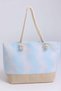 Light Blue Woven Fabric Rope Strap Zipper Detailed Large Form Functional Beach Bag