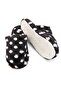 Black Plush Textured Closed-Front Polka Dot Patterned Winter Soft Sole House Slippers - 2