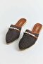 Black Lightweight Flexible Textured Non-Slip Sole Pearl Belted Mesh Detailed Daily Home Slippers