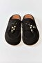 Black Suede Textured Soft Sole Mule Slippers with Tassels and Bead Detailing, Suitable for Daily Use - 3