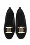 Black Suede Textured Flexible Sole Lightweight Daily Ballet Flats with Gold Buckle Accessories - 4