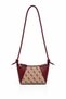 Burgundy Thin Strap Monogram Patterned Zippered Small Form Minimal Shoulder Bag