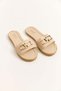 Beige Flexible Textured Lightweight Thick Banded Gold Buckle Accessory Daily Use Slippers - 2