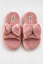Pink Plush Fabric Soft Sole Bow Detailed Comfortable Fit Daily Home Slippers
