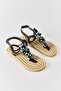 Black Sequin Embroidered Lightweight Rope Sole Casual Sandals with Colorful Accessories - 2