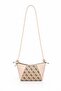 Cream Thin Strap Monogram Patterned Minimal Form Shoulder Bag with Zipper Detail