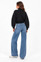 Black Cotton Turtleneck Long Sleeve Zippered Drawstring Waist Relaxed Fit Sweatshirt - 3