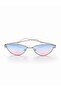 Pink Blue Gradient Glass Silver Metal Frame Thin Handle Cat Eye Form Sunglasses - 3