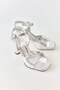 Gray Patent Leather Textured Thin Heeled Ankle Strap Single Strap Simple Design Shoes