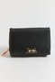 Black Leather Textured Compact Design Multi-Compartment Mini Wallet with Metal Accessories and Closure