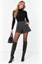 Anthracite Checkered Cotton High Waist Mini Length Shorts with Button and Pocket Detail, Relaxed Fit - 4