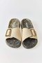 Cream Suede Textured, Lightweight, Flexible, Single Strap, Buckle Detailed, Soft Sole Slippers - 3