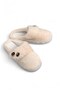 Ecru Plush Textured Flexible Structure Lightweight Comfortable Sole Two Button Detail Home Slippers