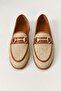 Mink Straw Textured Tan Striped Comfortable Sole Metal Belt Detailed Casual Loafer - 3