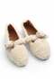 Ecru Soft Plush Textured Lightweight Comfortable Form Home Shoes with Gold Metal Buckle Detail