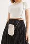 Ecru Plush Textured Daily Use Bag with Internal Structure and Silver Color Chain Strap - 3