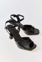 Black Patent Leather Textured Thin Heeled Ankle Strap Single Strap Square Toe Form Shoes