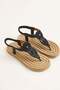 Black Straw Sole Flexible Structure Elastic Back Ankle Strap Flip-Flop Casual Sandals