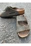 Khaki Lightly Constructed Comfortable Sole Double-Strap Buckle Detailed Slippers Suitable for Daily Use - 4