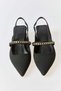 Black Flexible Sole Pointed Toe Stone Detailed Mid-Heel Open Back Slingback Shoes - 3