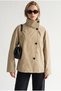 Stone Cotton Blend Stand Collar Raglan Sleeves Buttoned Side Pockets Comfortable Fit Trench Coat
