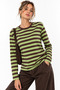 Green Cotton Blend Crew Neck Long Sleeve Standard Fit Stripe Patterned Sweatshirt - 2