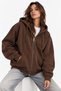 Brown Cotton Hooded Collar Oversized Cut Sweatshirt with Zipper and Pockets - 2