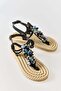 Black Sequin Embroidered Lightweight Rope Sole Casual Sandals with Colorful Accessories