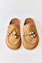 Beige Suede Textured Soft Sole Mule Slippers with Tassels and Bead Detailing for Daily Use - 3