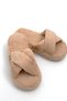 Milk Coffee Color Fluffy Textured Open-Front Lightweight Soft House Slippers with Cross Straps