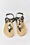 Black Sequin Embroidered Lightweight Rope Sole Sandals with Accessories, Easy to Combine - 3