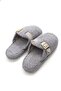Gray Curly Plush Textured Warm and Practical Daily Home Slippers with Single Buckle Detail - 4