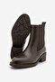 Women's Elastic Side Strap Heeled Casual Boots Espato Brown - 8